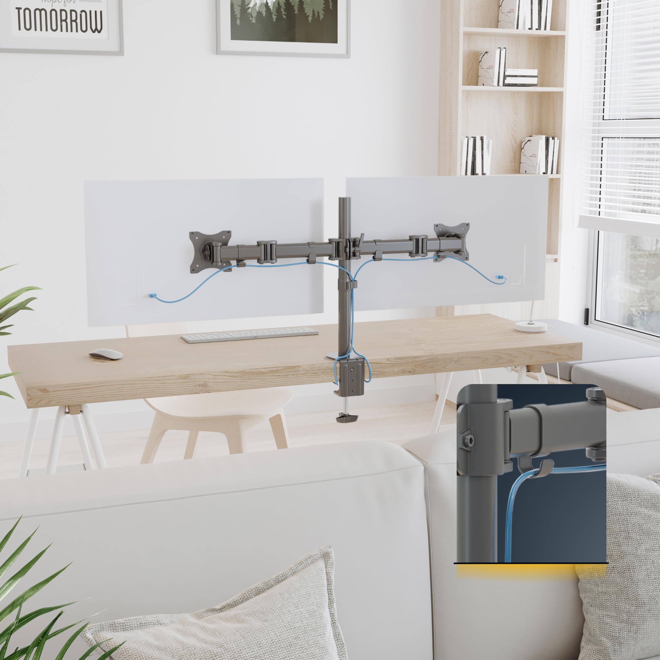 RICOO TS5811 Dual Support Écran PC 2 Écrans 13 17 19 22 24 27 Pouces Orientable Inclinable Rotatif Universel Fixation Bureau Pince de Table VESA 75x75 100x100