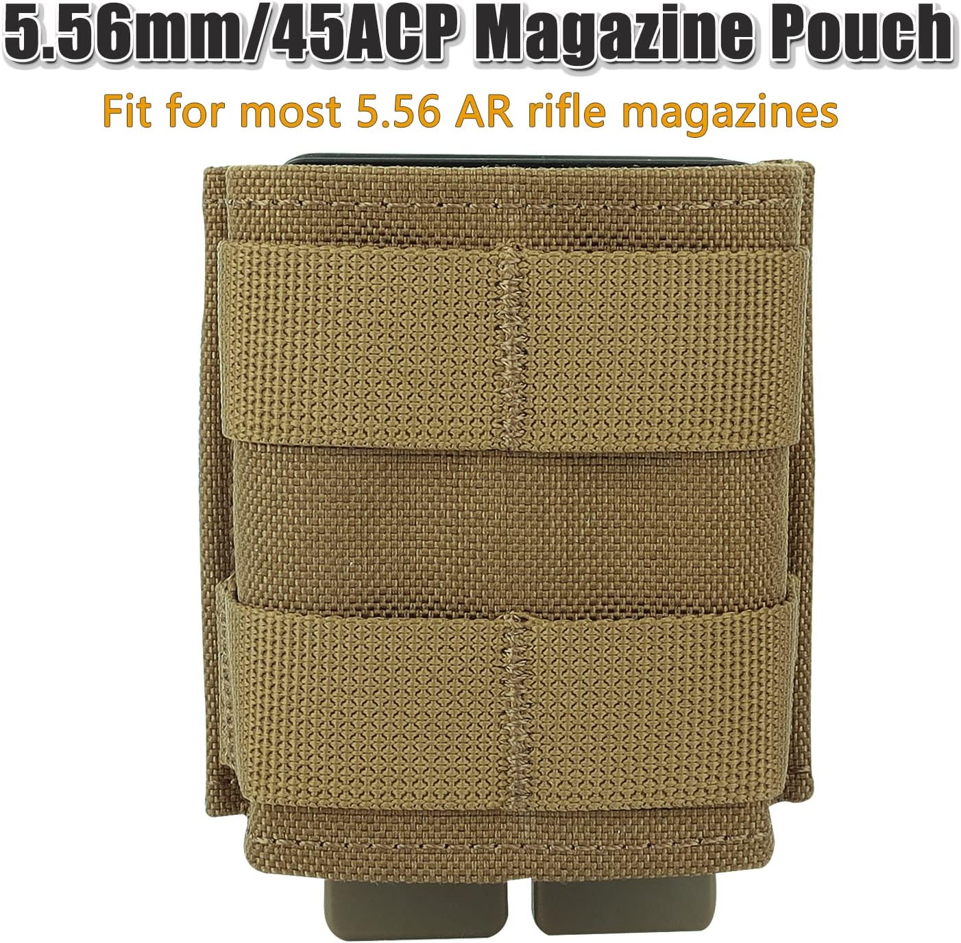 Mag Pouch 5.56mm/45ACP Airsoft Rilfe Magazine Pouches Taction Taco MOLLE with 2 Malice Clips for Ar Magazine M4/M16, 2 Packs (Tan)