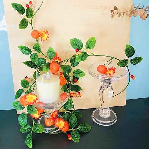 Miniatura 8 de Paquete de 2 (13 pies) de flores artificiales de vid de mandarina, plantas colgantes de naranjas frutales, guirnalda de kumquat para boda, arco,