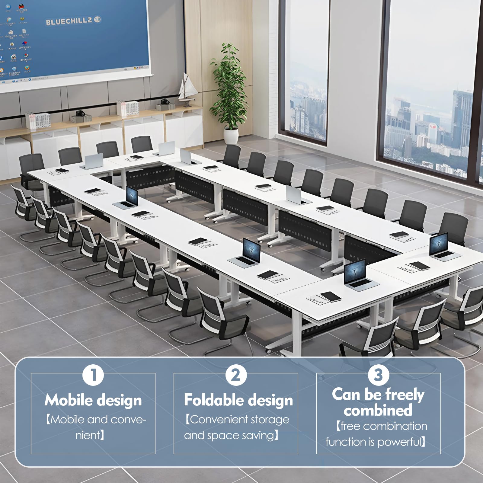 Folding Table 4 Foot 6-Pack Folding Conference Tables On Wheels - 4FT  Trapezoid Modular Meeting Tables For Office \u0026 Classroom Foldable Table Small, image size:1600x1600