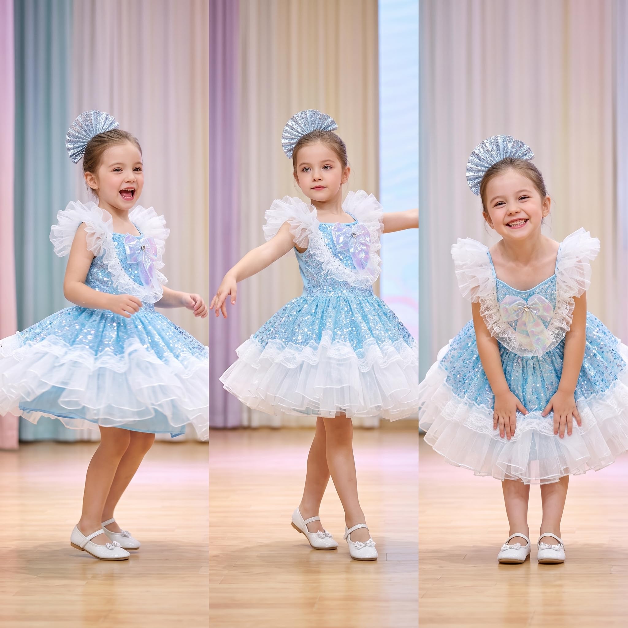 Prinzessin Kleid Kostüm Mädchen Kurzarm mit Pailletten für Tanz & Performance, numeric_height_130, regular, as3, numeric_height_130, numeric_height