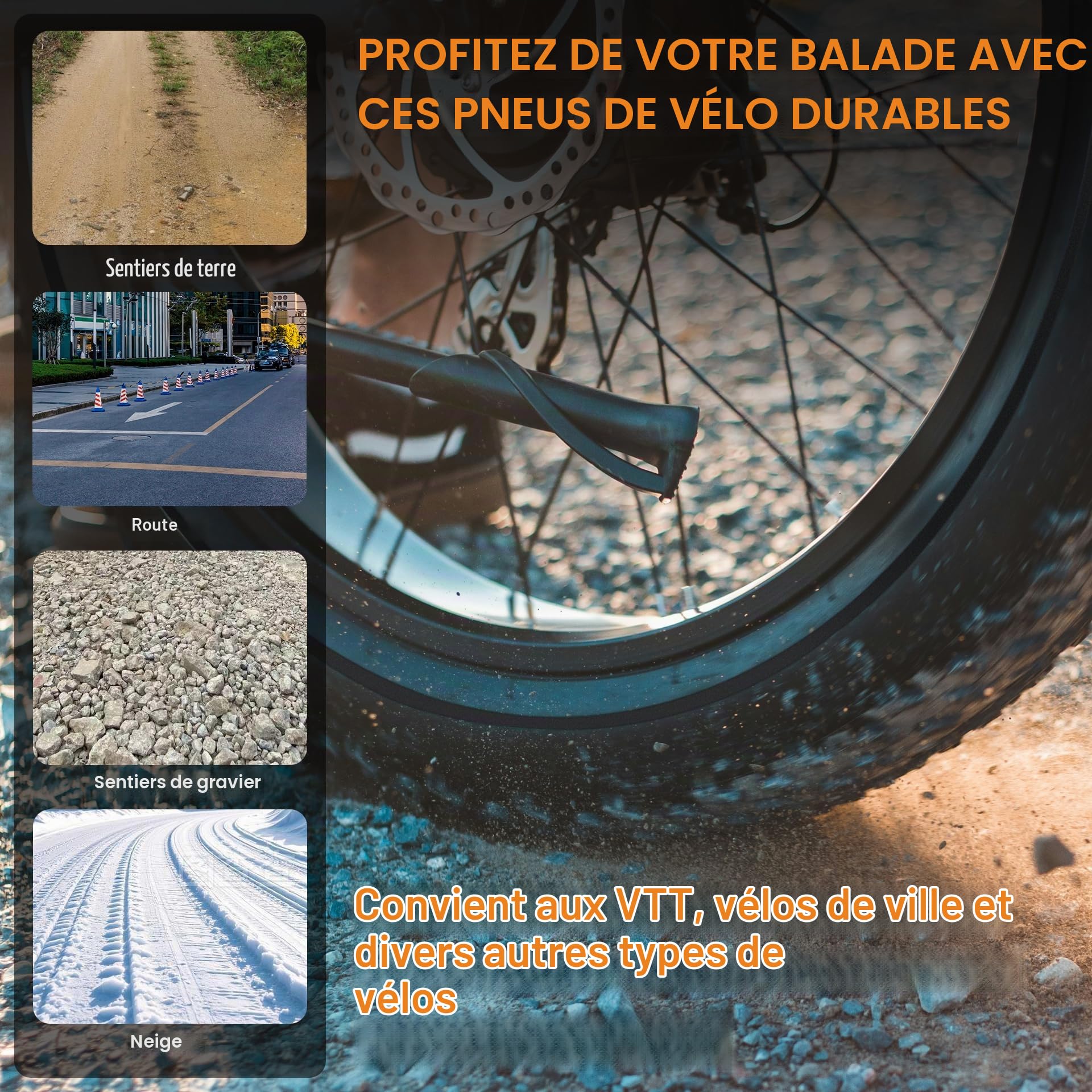 2-Pack 20x4.0 Pneus et Chambres à Air pour VTT, Chambre à Air pour Pneu de Vélo 20 Pouces,Pneus de Vélo de Rechange Pliables avec 2 Leviers de Démontage de Pneu pour Ebike (FR)
