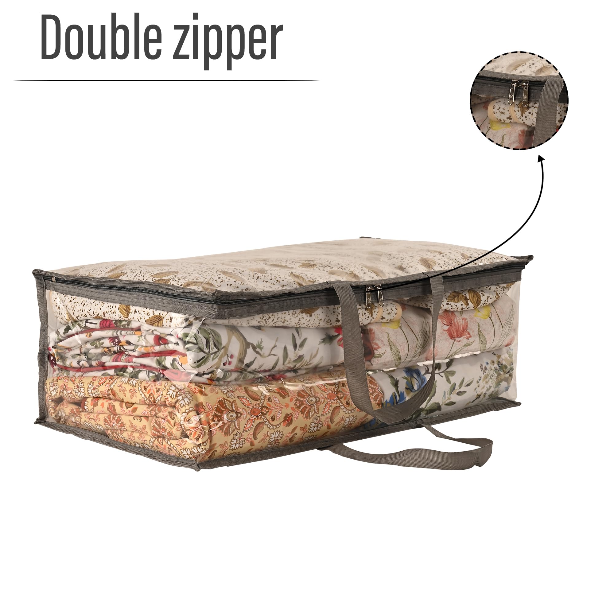 Kuber Industries Wasserdichte Aufbewahrungsbeutel für Kleidung, Kleiderschrank-Organizer, transparente Reise-Organizer-Tasche mit Griff, groß, Grau, 4 Stück