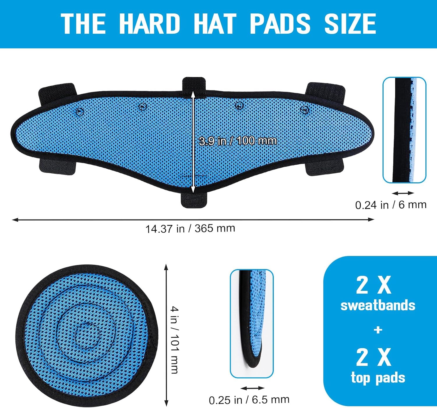 Hard Hat Top Pads and Sweatbands for Safety Helmet, Washable Hard Hat Cooling Liner Accessories Set, Suspension Sweat Band Replacement, Reusable Inserts Headband, Blue, 4 PCS