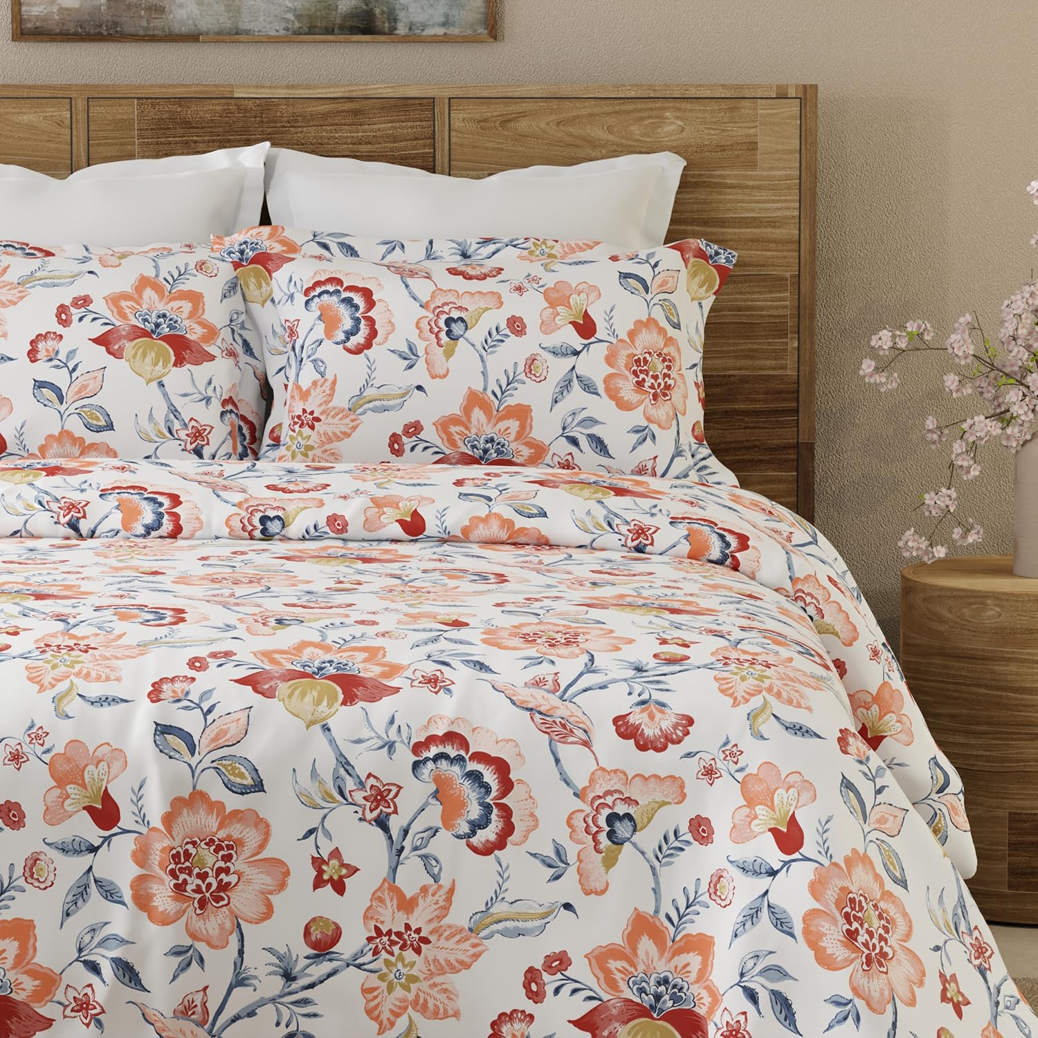 Layers Emaline 144 TC 100% Cotton Chelsea Print King Bedsheet Set | 1 King Bedsheet & 2 Pillow Cover | Breathable & Anti-Wrinkle | 2.74m x 2.29m-image-0
