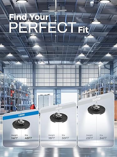 Miniatura 5 de UFO - Luz LED de alta bahía de 150 W, 5000 K, 21000 lúmenes, luz diurna con enchufe, luces UFO de alta bahía para garaje, almacén, taller, fábrica