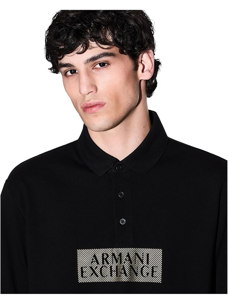 Black Armani Exchange Gold Detail Cotton Polo