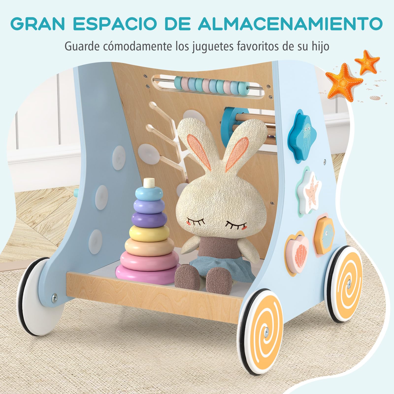 COSTWAY Andador Bebés de Madera 8 en 1, Carrito Correpasillos con juguetes y actividades, Caminador para Bebé Montessori con Ruedas, Tacata Bebe con Accesorios