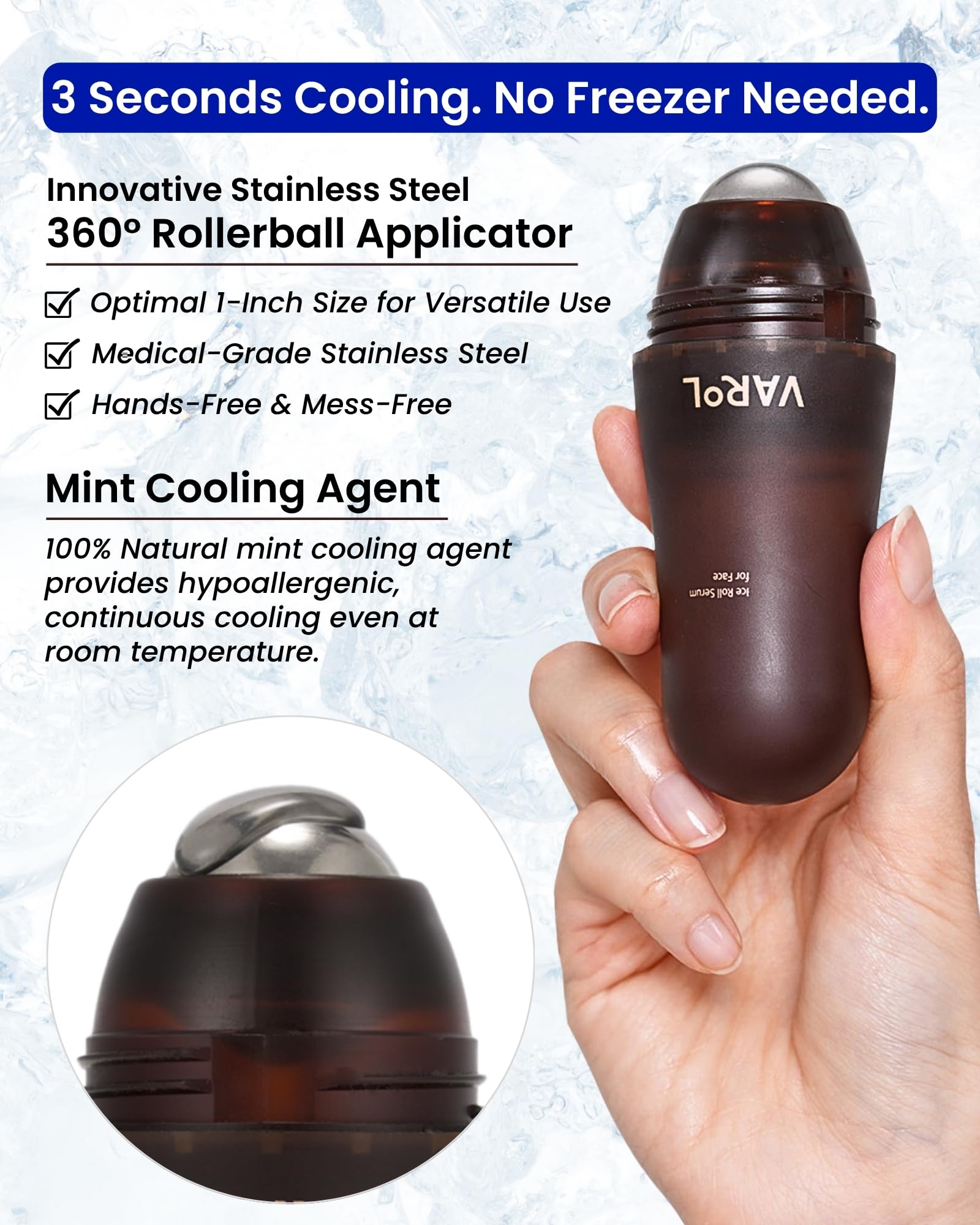 Ice Roll Serum for Face, Puffy Eyes, Under Eye Bags - Bakuchiol & Collagen for Wrinkles, Anti Aging, Cooling Ice Roller for Puffiness, Redness, Dark Circles - Korean Skin Care, 1.69 Fl Oz