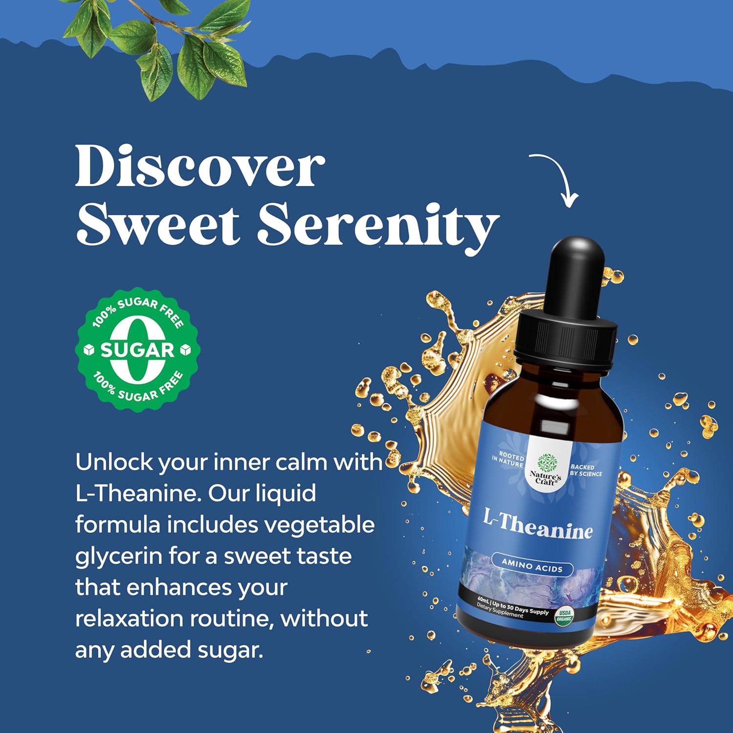 High Absorption Organic L-Theanine Liquid Drops - Nootropic Focus Supplement with L Theanine 200mg Per Serving and Chamomile Extract Supplement for Adults and Kids Relaxation and Focus - 2 Fl Oz - Image 5