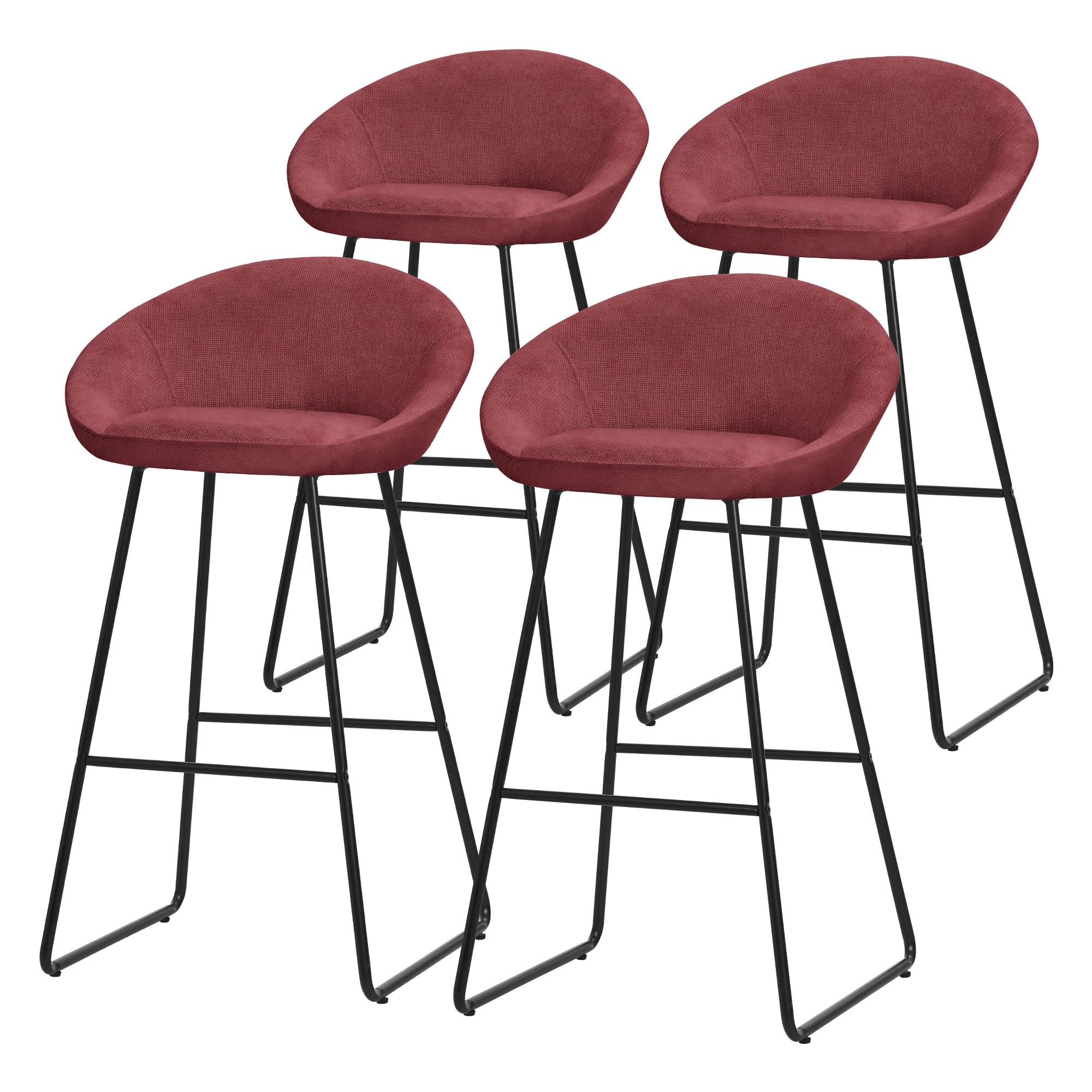 ML-Design 4 x Red Tall Bar Stools with Fabric Cover 75 cm, Chairs with Metal Frame, Kitchen Seats with Backrest and Footstools, Bar Chairs, Bistro Counter Furniture