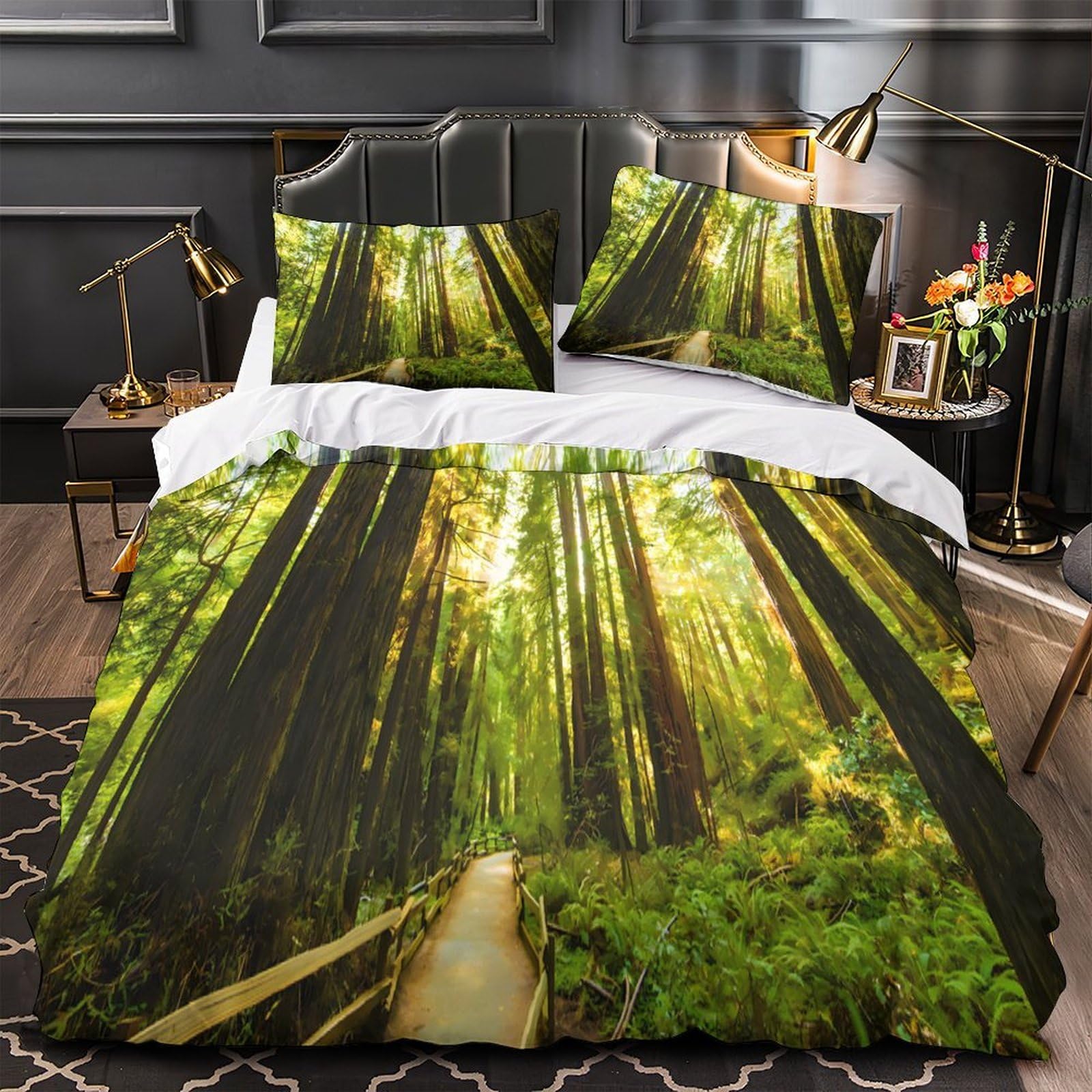 Parure de lit 3 pièces effet 3D forêt 220x240cm avec 2 taies