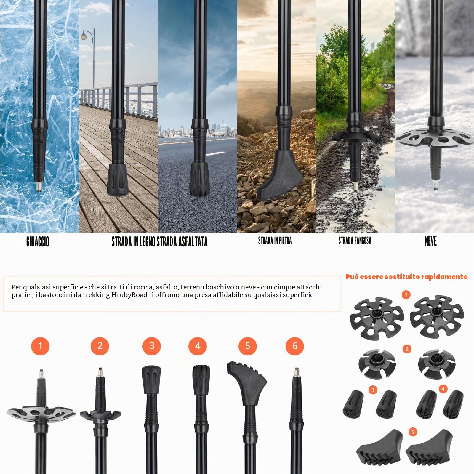 Bastoni da trekking/bastoncini da passeggio/da escursione-110-135 cm, pieghevole-regolabile-telescopico-per uomini e donne