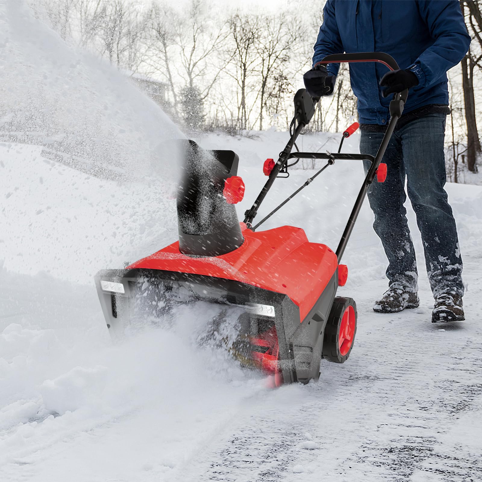 COSTWAY Elektryczna odśnieżarka z diodami LED i silnikiem 15 A, szerokość robocza 50 cm, wysokość robocza 25 cm, przewodowa maszyna do odśnieżania ze zjeżdżalnią obracaną o 180° i zasięgiem wyrzutu 9