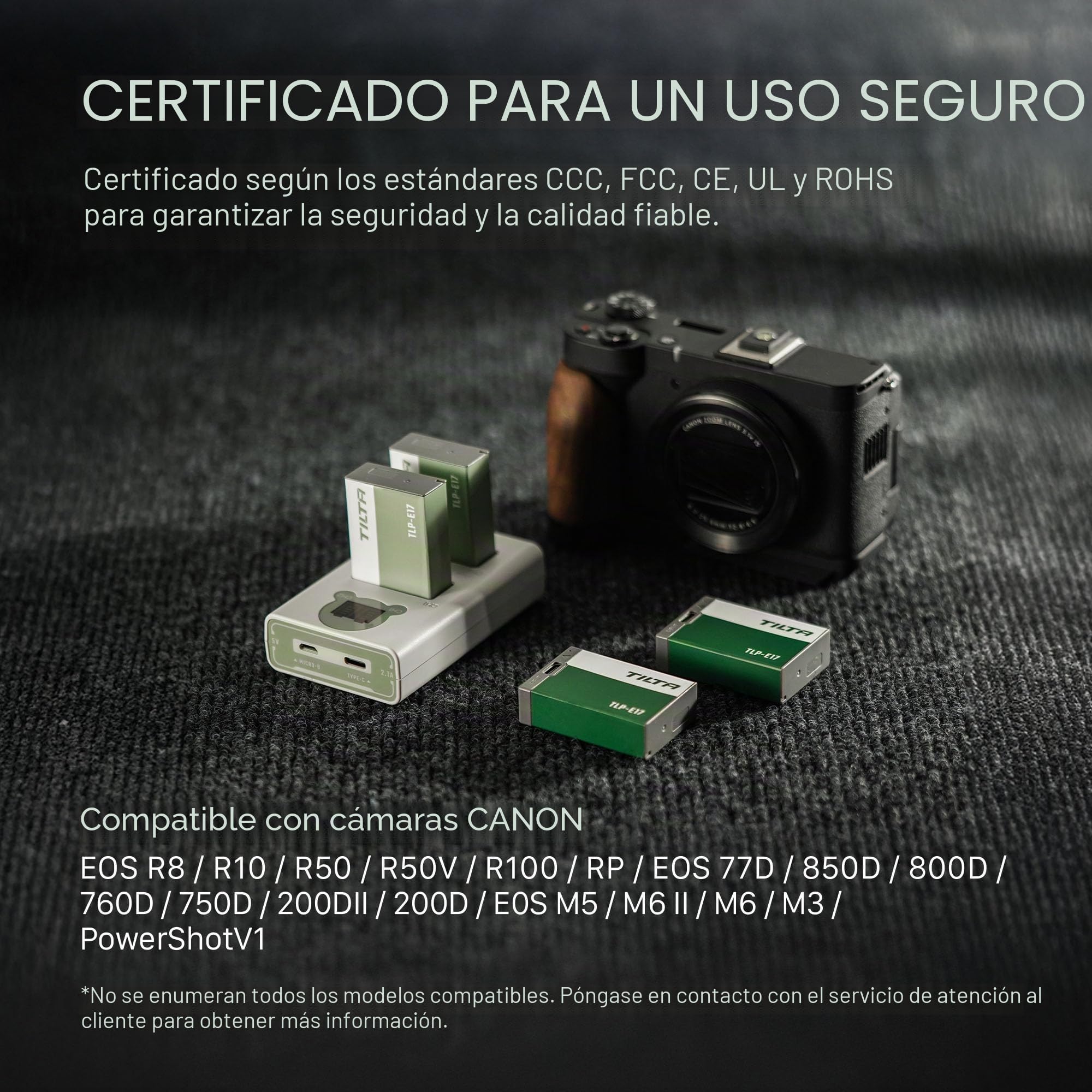 Batería Tilta LP-E17, USB-C R50 Compatible con Canon EOS R100 R50 RP R8 R10, Powershot V1, Rebel T8i T7i T6i T6s SL2 SL3 EOS M3, M5, M6, EOS 200D 77D 750D 760D Cámaras TLP-E17-FG