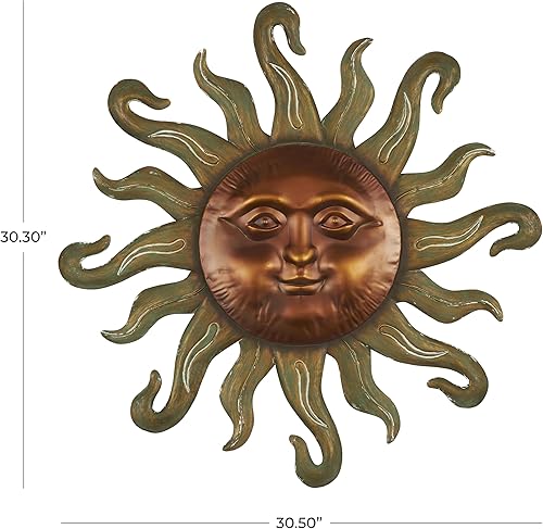 Miniatura 6 de Deco 79 Decoración de pared de metal con cara sonriente y rayos curvos, 33 x 1 x 33 pulgadas, cobre