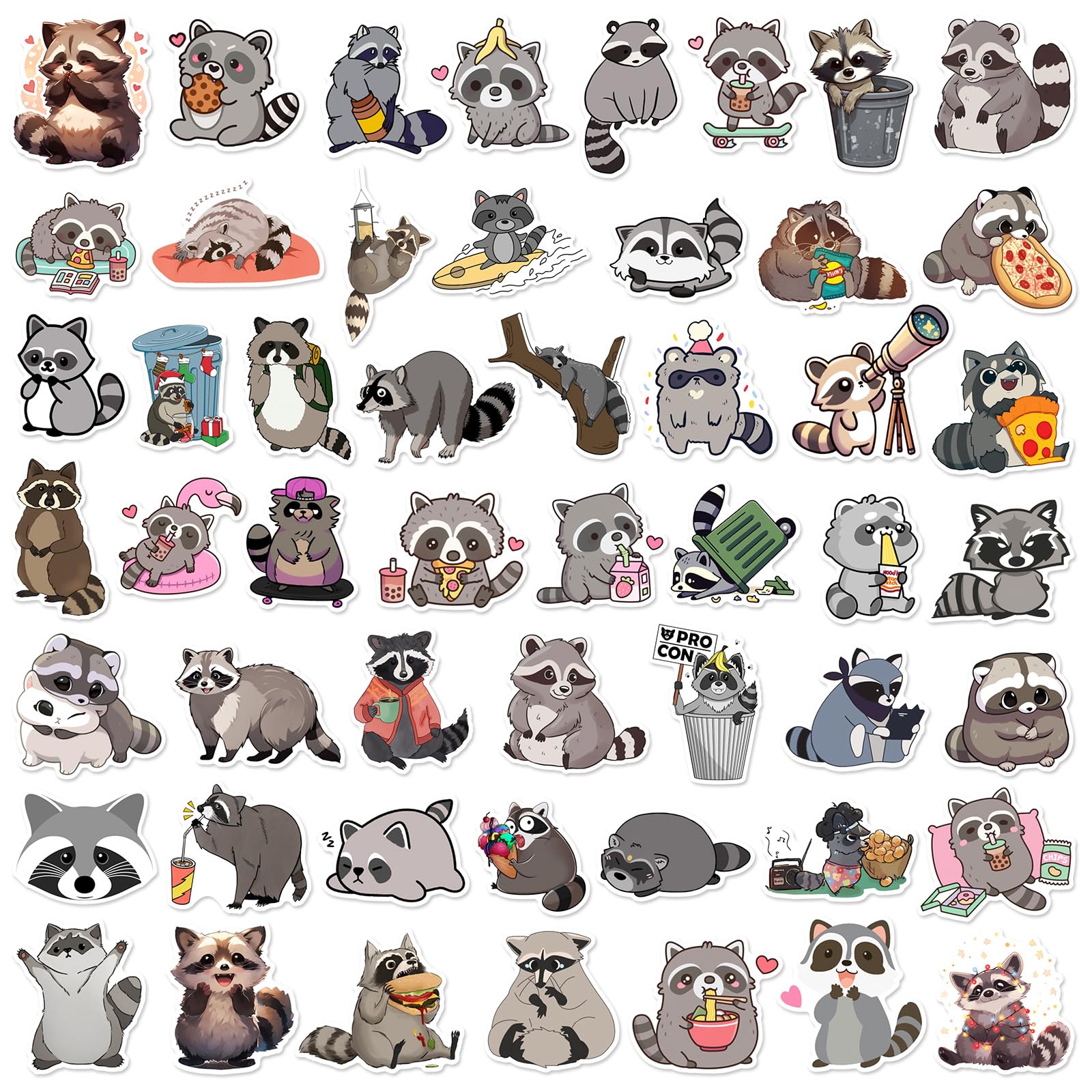 Cute Raccoon Stickers 50PCS for Adult Kids Teens,Kawaii Cartoon Animal Waterproof Decals for Laptop Scrapbook Luggage Water Bottle Cup Guitar Bicycle Cars Journal Refrigerator Phone Computer - Image 2