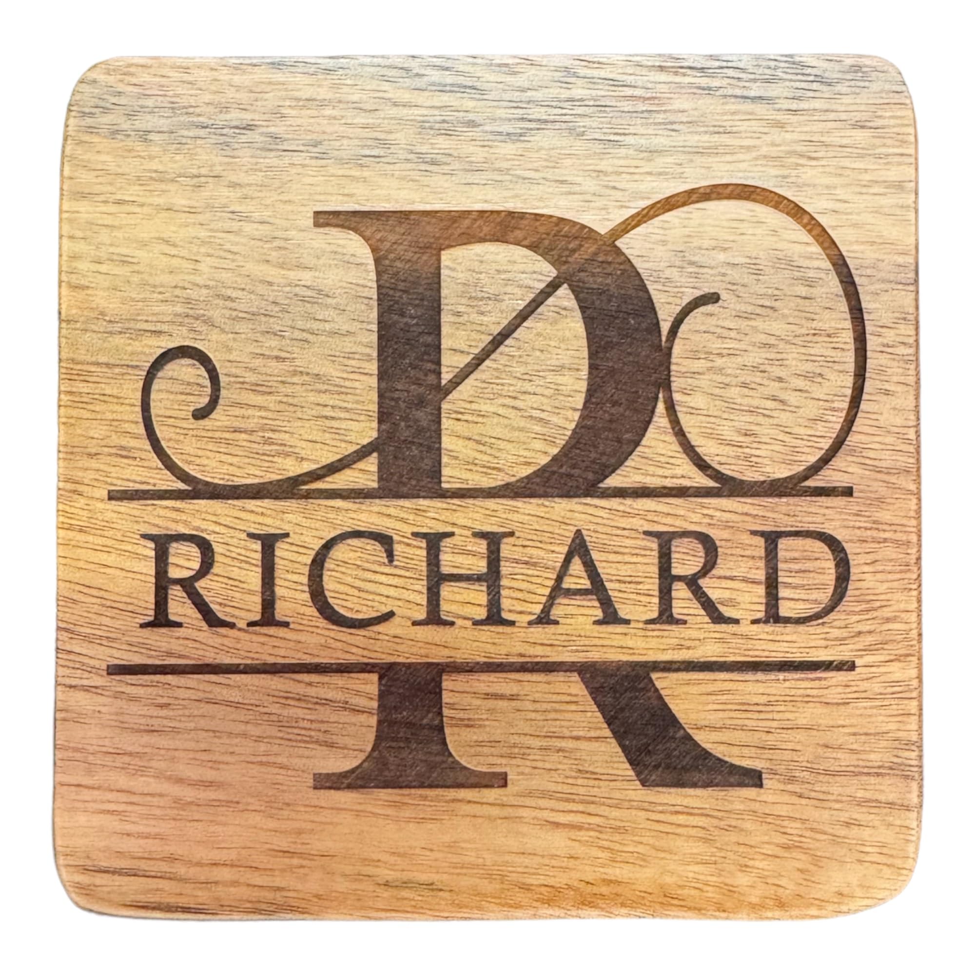 Rs Engraving Wood Personalised Coaster - Monogram Initial - Square