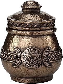 Veronese Design 3 1/2 Inch Triple Moon Pentagram Apothecary Jar Cold Cast Resin Antique Bronze Finish Sculpture