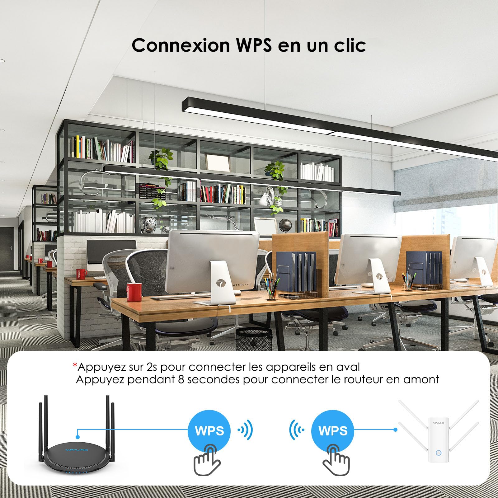 WAVLINK AX3000 Double Bande Wi-FI 6 Range Extender, amplificateur WiFi Extender, répéteur WiFi avec Port Gigabit, 4 antennes 5 dBi, Prend en Charge Le Mode répéteur/AP/routeur/Maille, Installation