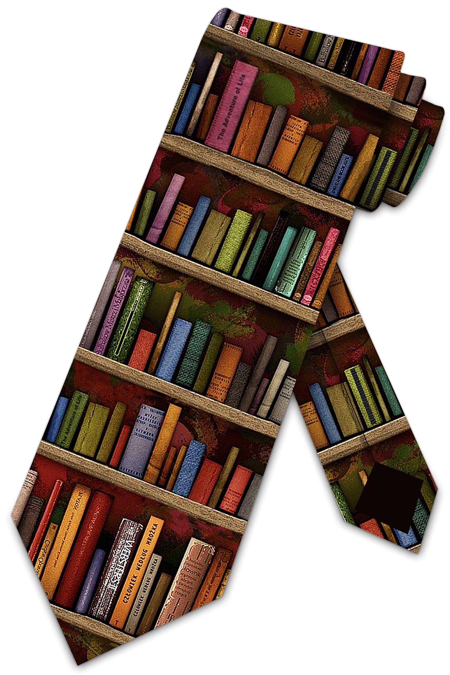 Xoovtka Men's As Pic Book Ties Literary Book Shelf Necktie
