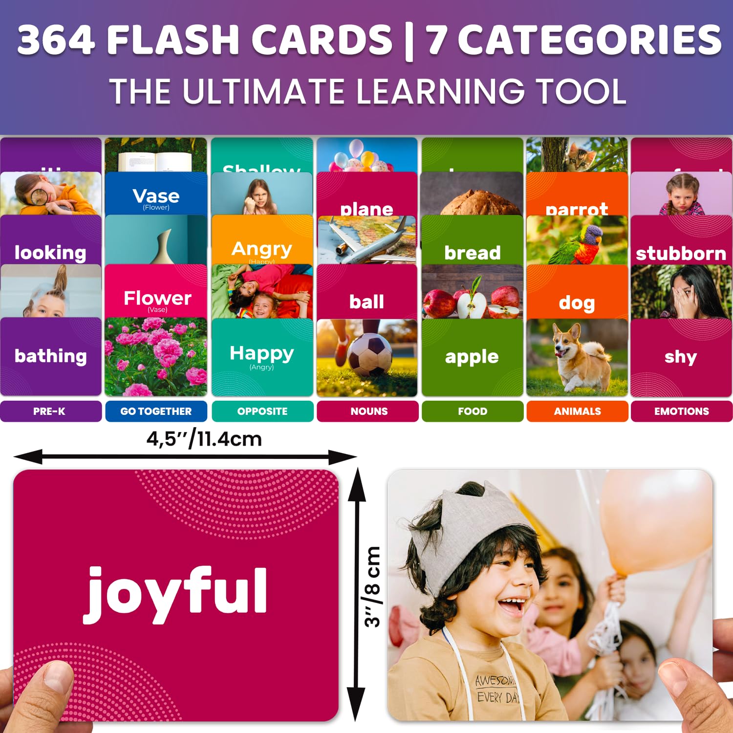 QUOKKA 364 Flash Cards for Kids Adults, Real-Life Large Preschool Flash Cards for Speech Therapy ABA Therapy, ESL Teaching - Image 2