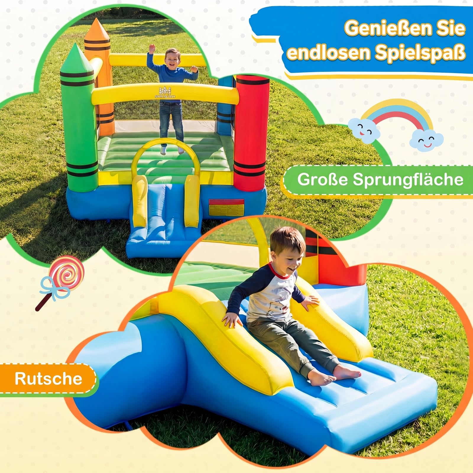 COSTWAY Hüpfburg mit Rutsche, großer Sprungbereich, Bouncy Castle für Kinder, Innen- und Außenbereich, 346 x 259 x 220 cm