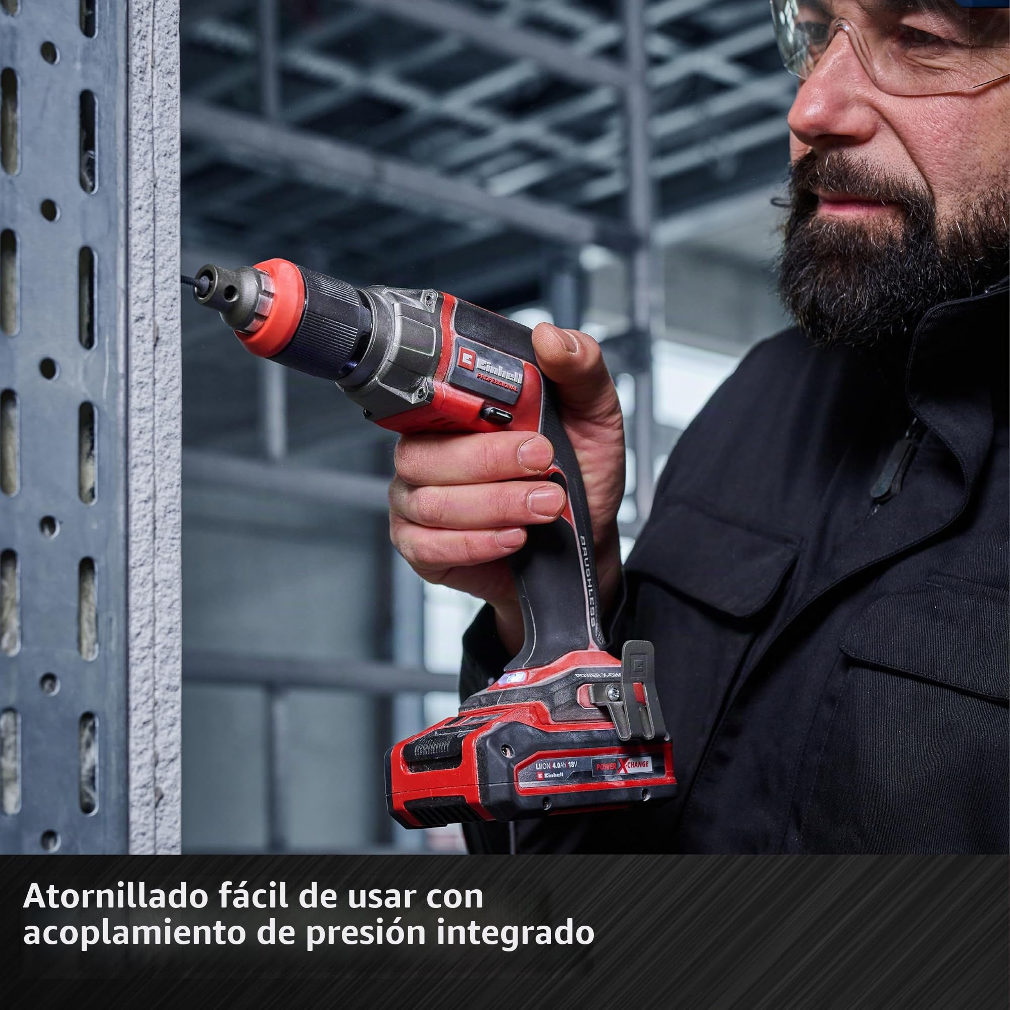 Einhell TP-DY 18 Li BL + Magazine Power X-Change - Atornillador (18 V, sin escobillas, tope de profundidad, incluye adaptador de cargador, 2 puntas, E-Case, sin batería)