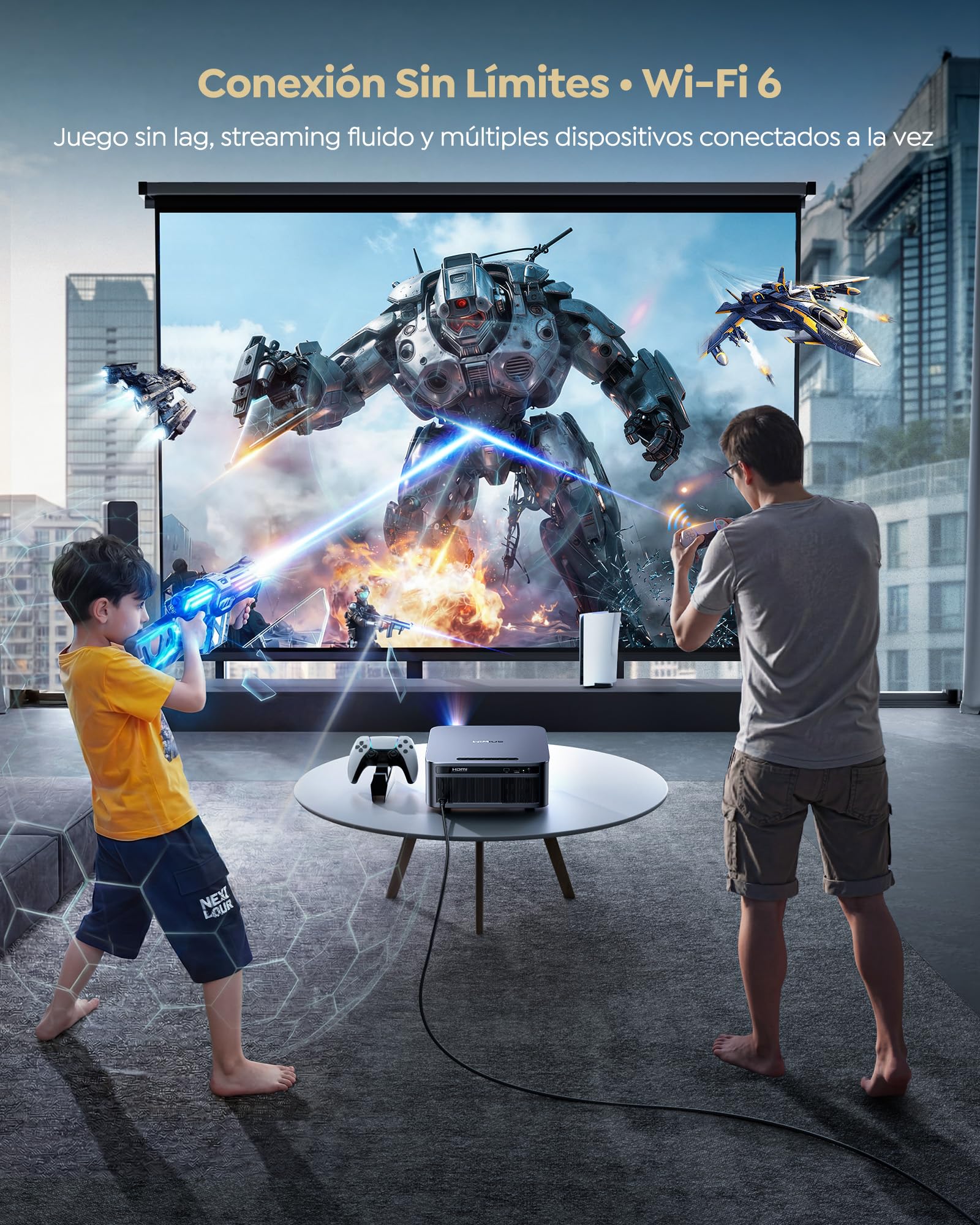 Proyector 4K | 2200 ANSI Brillo | Google TV 14.0 Integrado | Audio Dolby 40W| Proyector FHD 1080P Nativo, Enfoque Automático e IA Calibración, 2+32GB, HDMI 2.1, MEMC HDR10 para Cine en Casa y Exterior