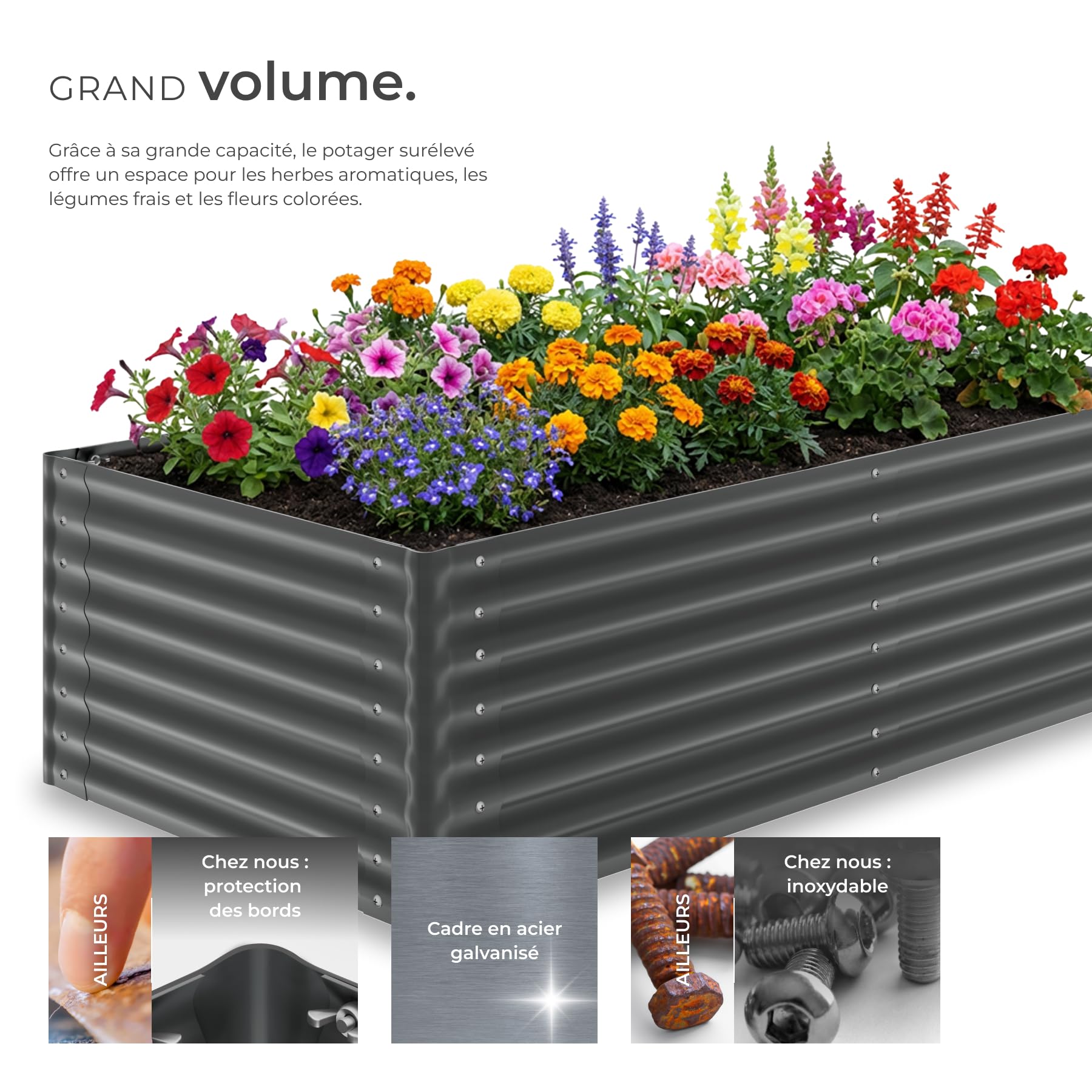 tectake® Jardiniere 200 x 100 x 62 cm, Plate-bande surélevée en acier, Potager surélevé, 1 paire de gants jardinage incluse, Carre Potager 1200L, Lit de jardin Jardiniere exterieur, Bac a fleur Jardin