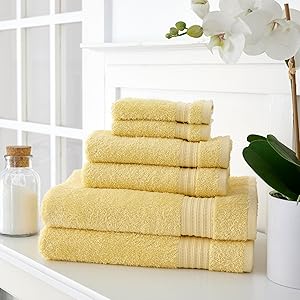 Martha Stewart Egyptian Cotton Bath Towels Set - 6 Piece, 2 Bath Towels - 2 Hand Towels - 2 Washcloths, Absorbent Bathroom Towels, Bathroom Essentials, Butter
