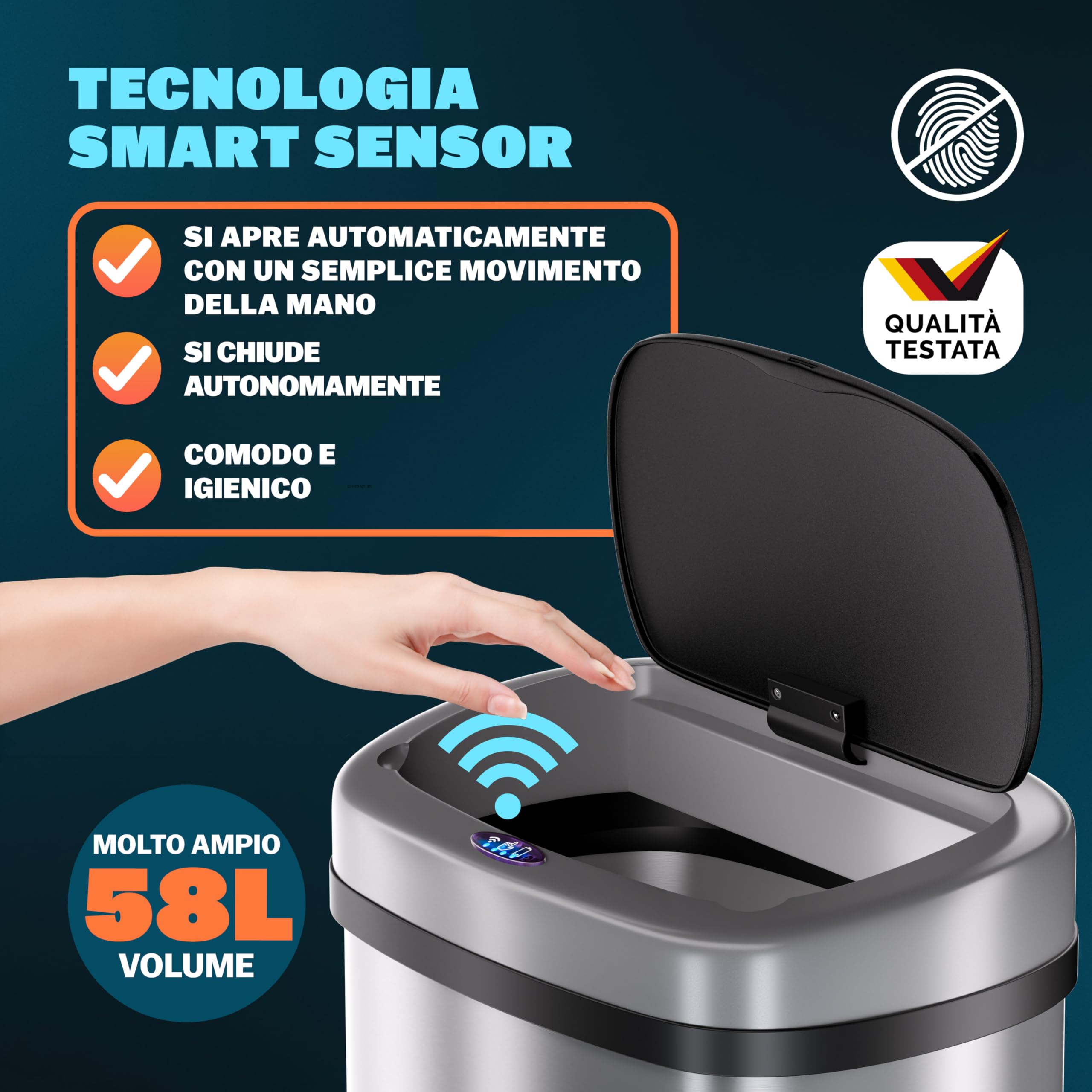 Monzana® Cestino 58L con Sensore Automatico Movimento Display LED Pattumiera Rifiuti Smart Bidone Intelligente Cavo USB