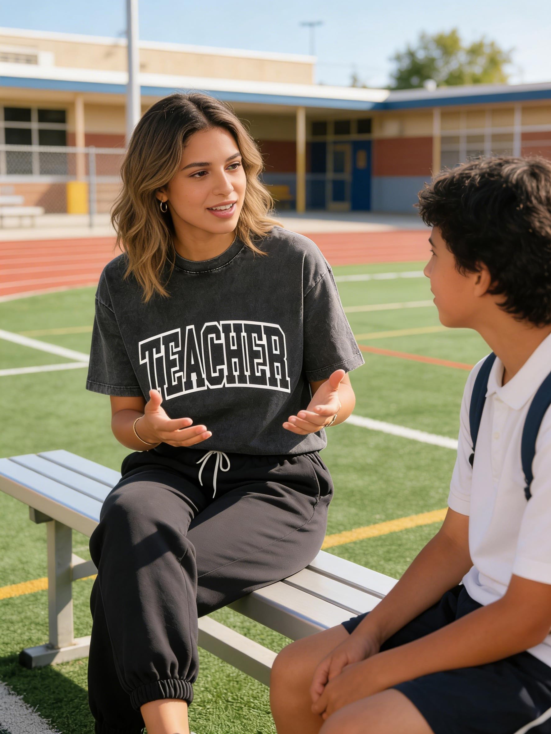 Camisetas de gran tamaño para profesora para mujer, camisetas de manga corta con estampado de letras