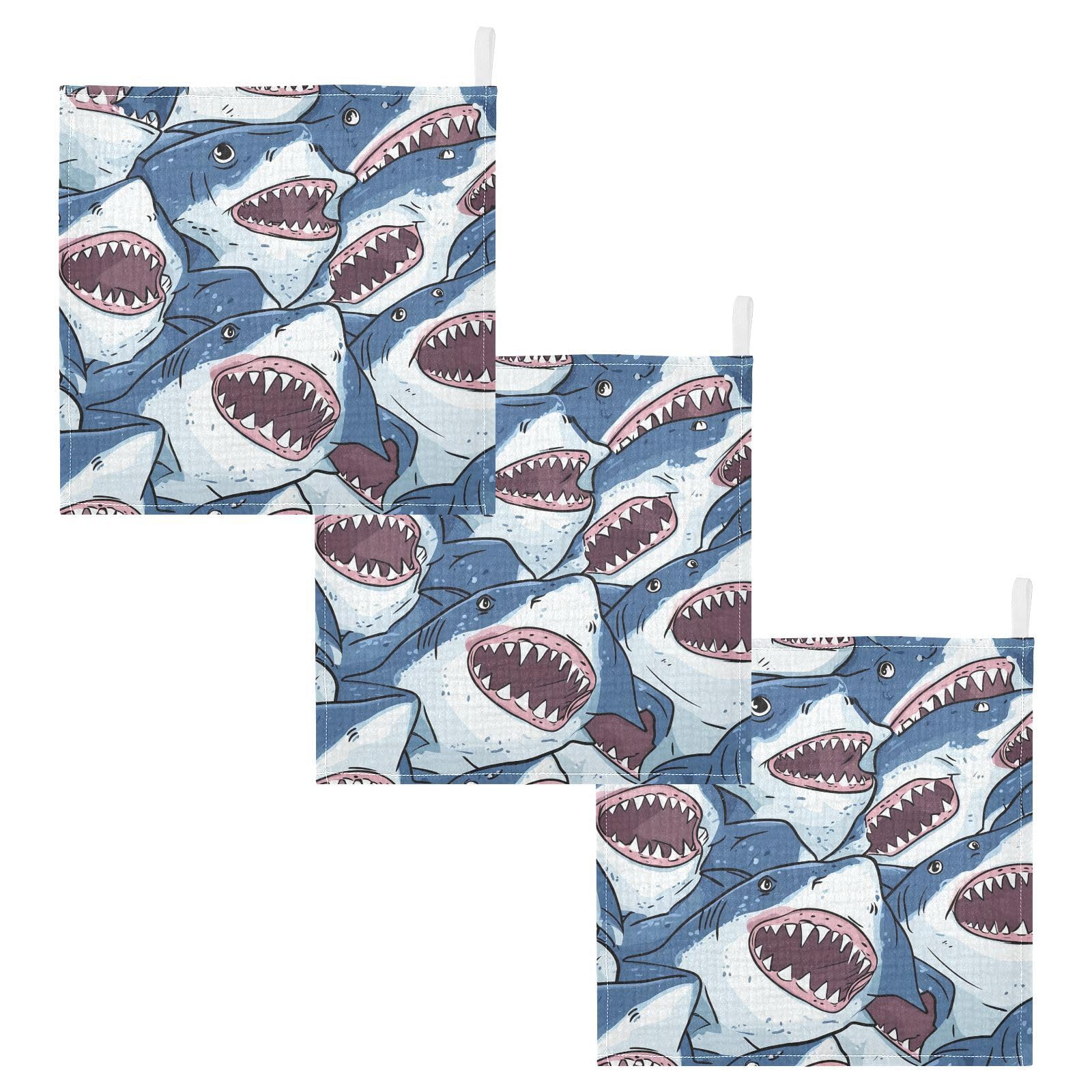 YETTASBIN Sharks Muslin Baby Hand Washcloths Soft Cotton Bath Face Towel 4 Layers Extra Absorbent Feeding Burp Cloth