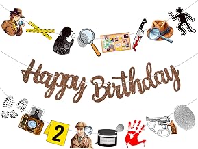 Detective Theme Birthday Party Banners - 3pcs Brown Happy Birthday Hanging Decoration for Top Secret Spy Theme Baby Shower Supplies