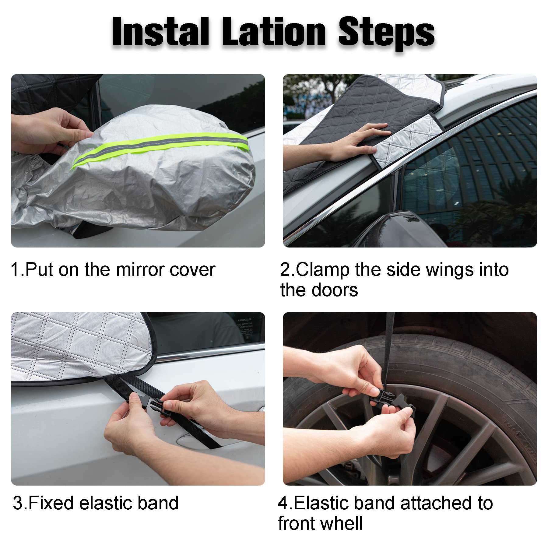 Amiss Car Magnetic Windshield Cover For Ice And Snow, 4 Layer Shickness Snow Protector Covers With Side Mirrors Cover, Universal For SUV, Truck, Sedan, Van, Car Exterior Accessories - Silver, Full Car