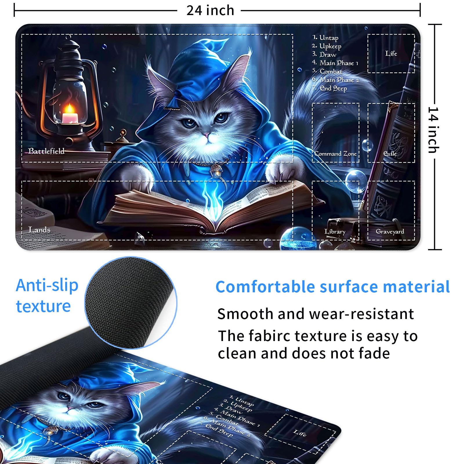Tapete de juego para MTG, tamaño 24 x 14 pulgadas, tapete de juego de cartas TCG personalizado para jugadores de Magic The Gathering, único, ideal para entusiastas de los juegos de cartas, gatos