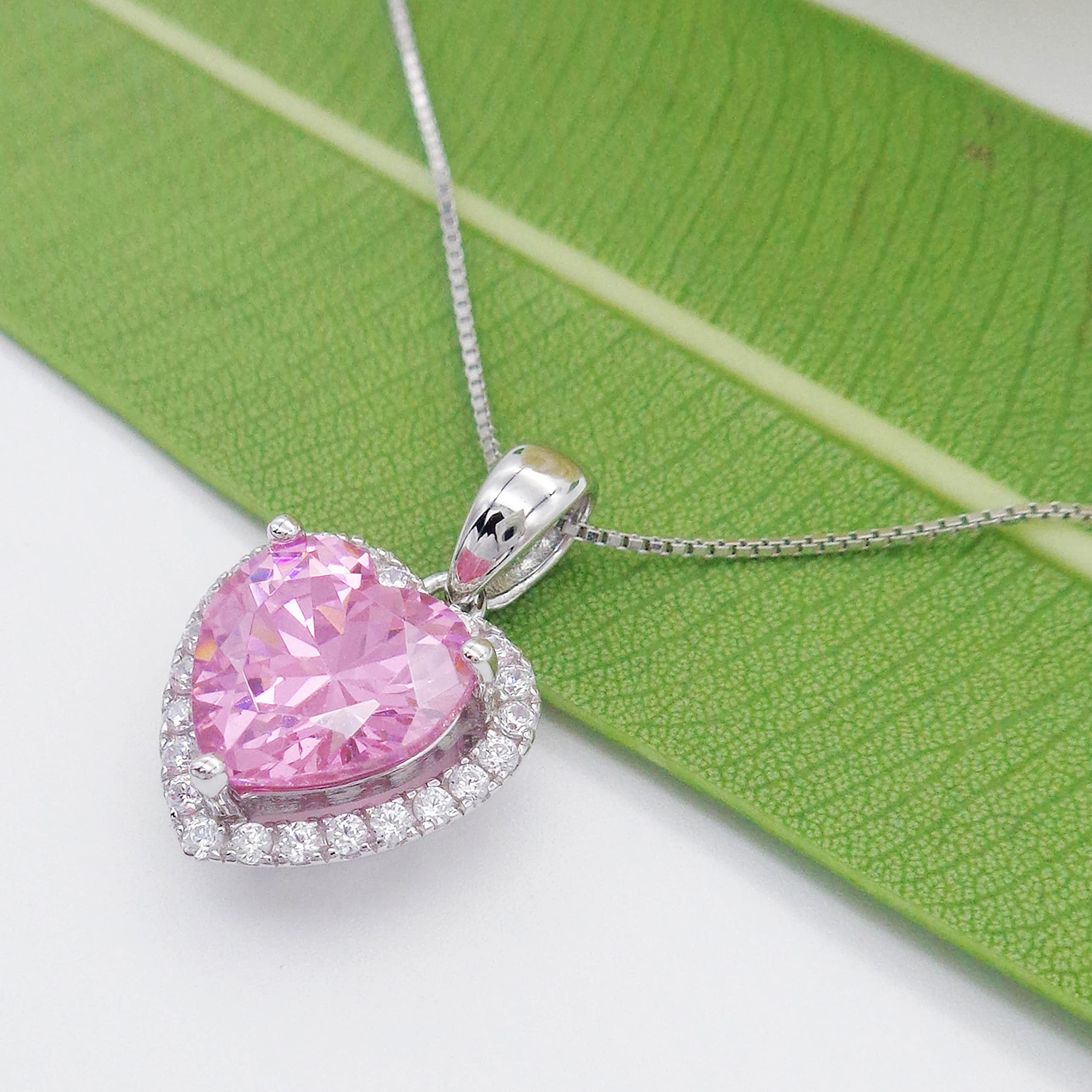 Navachi, ciondolo a forma di cuore con rubino o smeraldo 3,7 ct in argento Sterling 925, placcato in oro bianco 18 ct, lunghezza catenina 40,6 cm