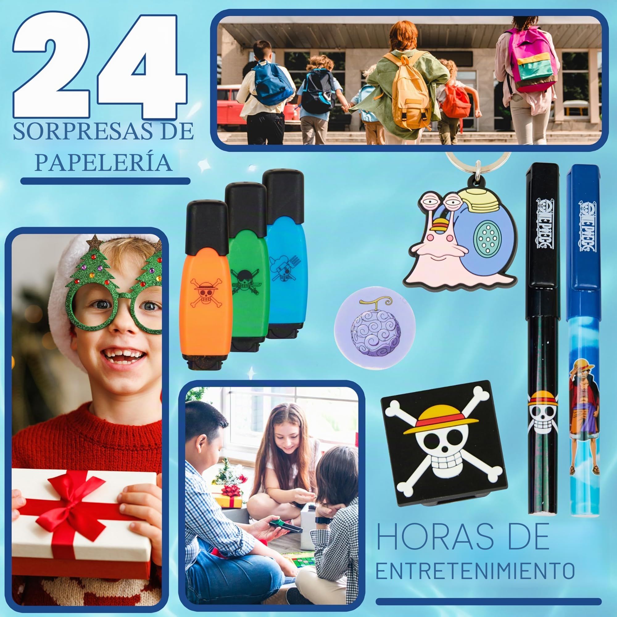 One Piece Calendario Adviento 2025 para Niños y Adolescentes, Material Escolar y Papeleria Bonita, Calendário Anime Cuenta Atrás para Navidad