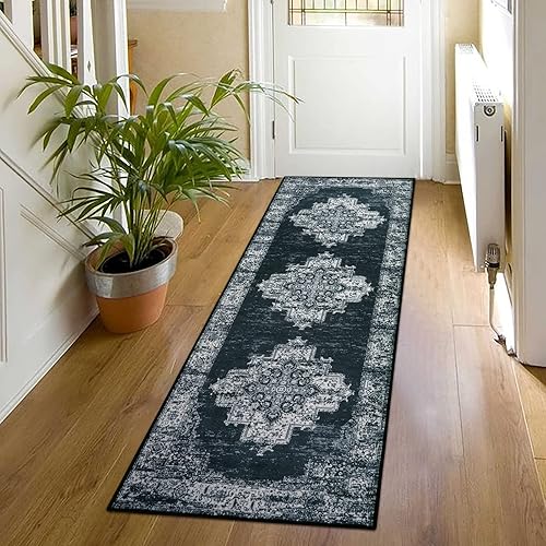 Lanffia Alfombra persa tradicional de 2 x 6 pulgadas alfombra lavable para interiores y pasillo antideslizante no desprende pelusa medallones