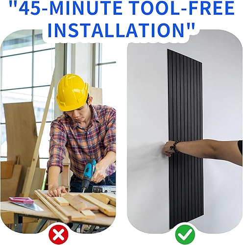 Miniatura 3 de Paneles de pared acústicos para despegar y pegar, paquete de 8 paneles de listones de madera 3D insonorizados para paredestechos (43 x 11.8