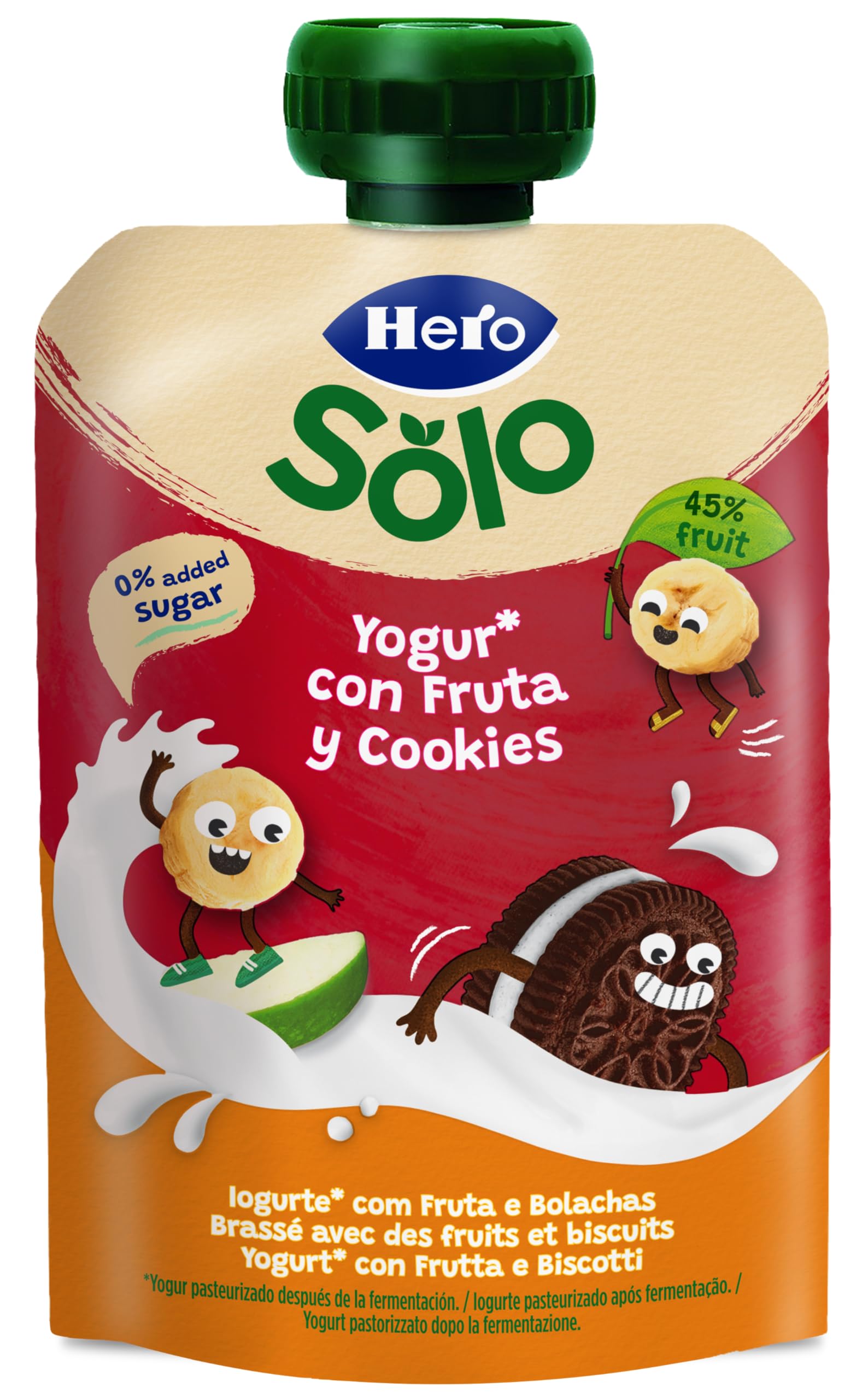 Hero Baby Mi Merienda Bolsitas de Yogurín Griego con Zumos de Fruta y Cookies - Para Bebés a Partir de los 12 Meses - 100 g