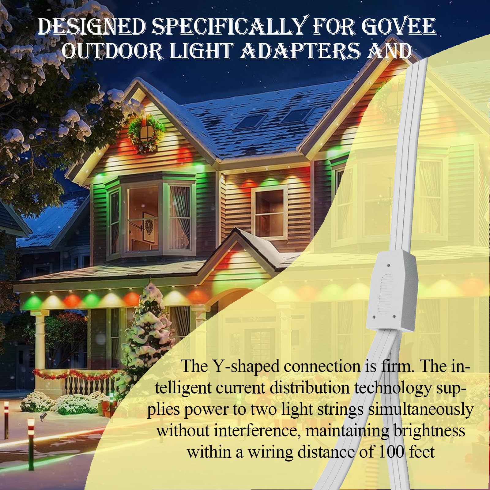 1 conector hembra a 2 machos divisor en Y para luces permanentes para exteriores Govee en forma de Y, cable impermeable IP68 compatible con Govee H706A H706B H706C H806A H806B H806C cable de
