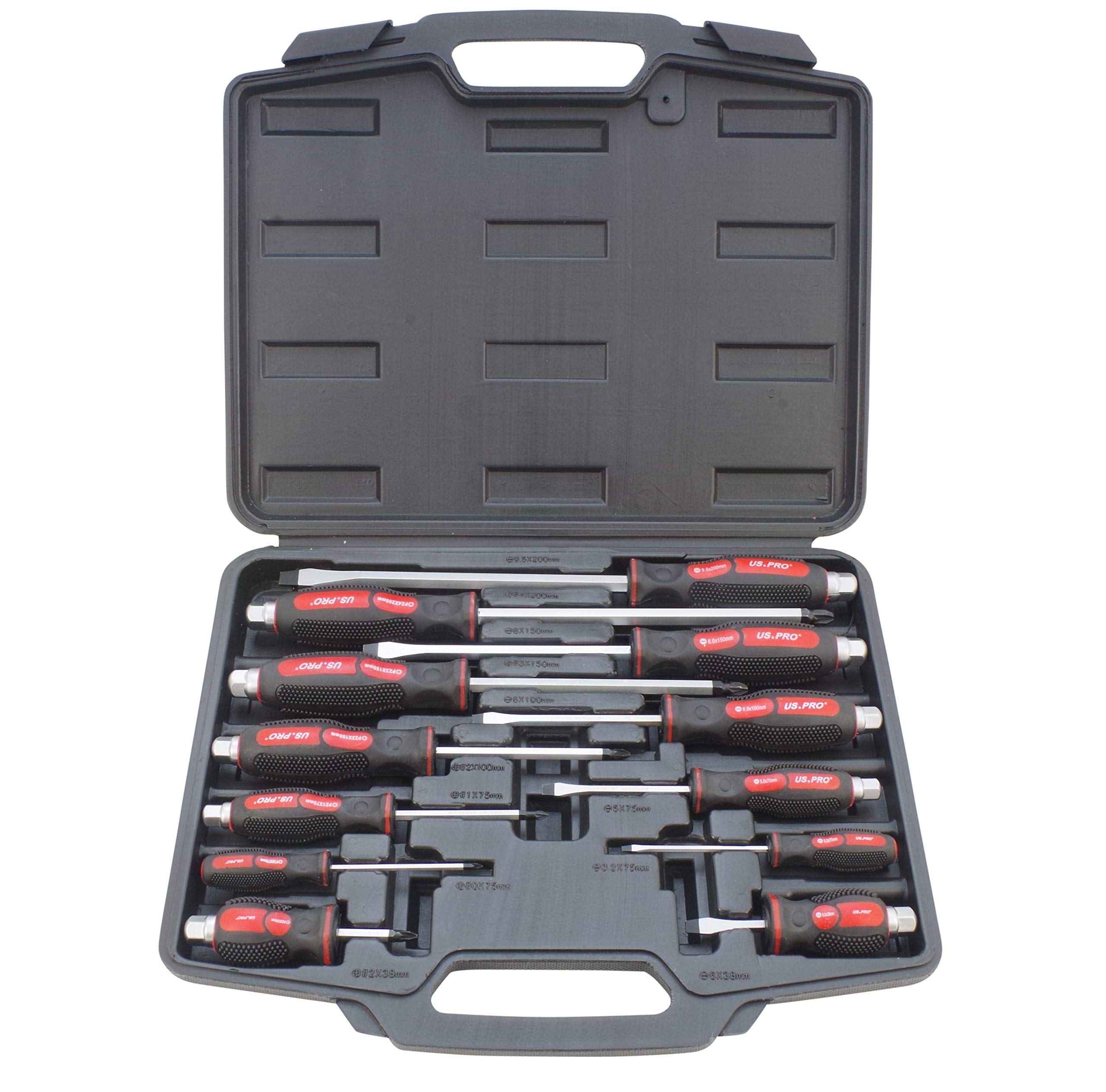 Us Pro B1503 Schraubendreher-Satz Schwarz/Rot 12-Tlg, Kreuz-Schlitz Pozidriv