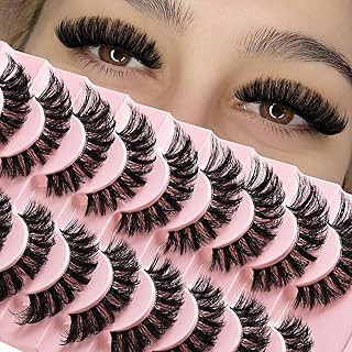 Lashes False Wispy Eyelashes Volume Cat Eye Lash Strips Fake Mink Eyelash Pack Natural Look 8-16mm Fluffy Full Strip Lashes Set Clear Band Easy Eyelashes for Beginners with Cluster Looking