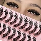 Lashes False Wispy Eyelashes Volume Cat Eye Lash Strips Fake Mink Eyelash Pack Natural Look 8-16mm Fluffy Full Strip Lashes Set Clear Band Easy Eyelashes for Beginners with Cluster Looking