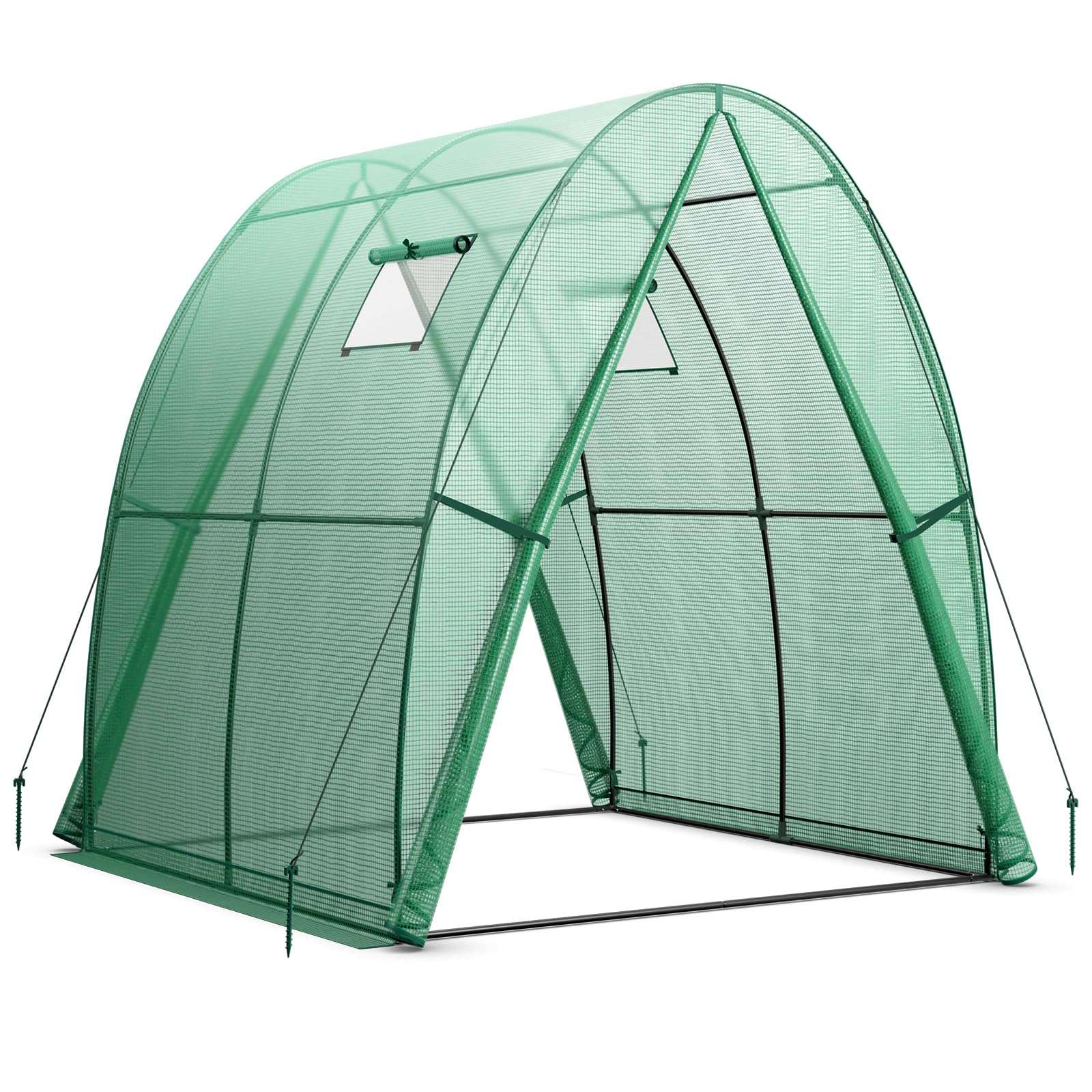 GYMAX Serra da Giardino, 181x181x200cm, Serra a Tunnel con 2 Finestre Avvolgibili e 2 Porte con Cerniera, Copertura in PE, Resistente al Vento, ai Raggi UV, Serra Invernale per Orto e Piante (Verde)