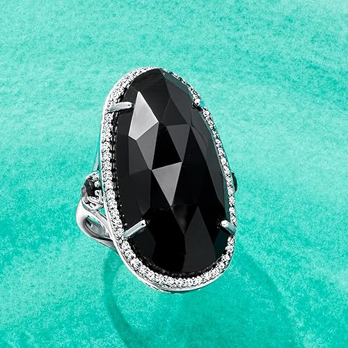 Miniatura 4 de Ross-Simons Anillo de cóctel de ónix negro, 0.40 qt. t. w. Espinela Negra y 0.40 qt. t.w. Anillo de cóctel de topacio blanco en plata de ley. Talla