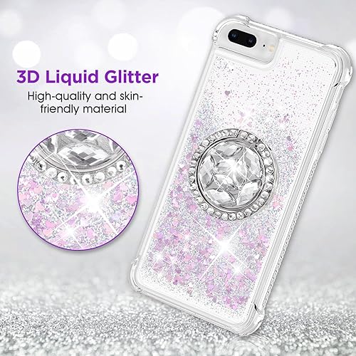 Miniatura 2 de ANSHOW Funda compatible con iPhone 7 Plus8 Plus con purpurina y soporte de anillo, a prueba de golpes, funda protectora de TPU transparente a prueba