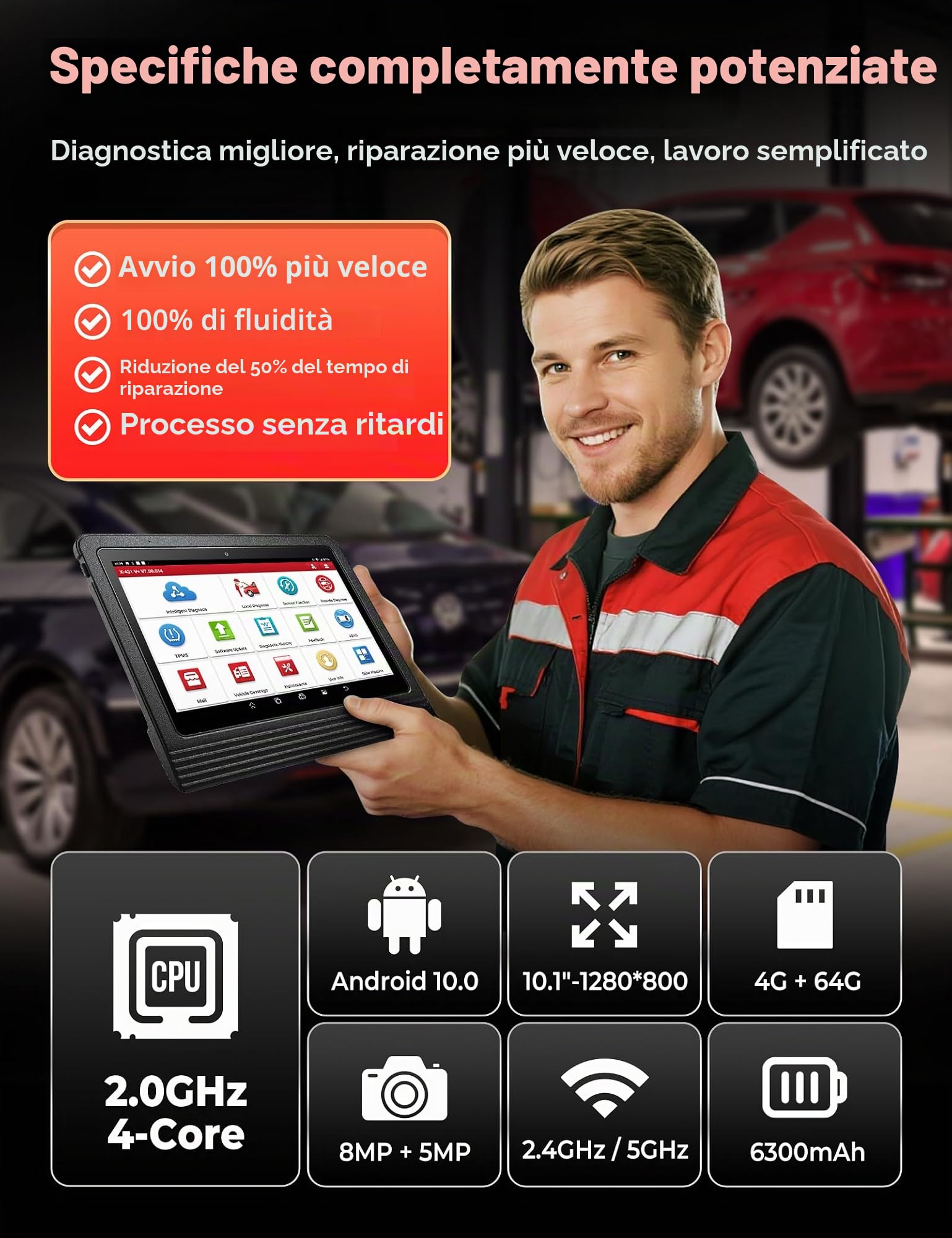 LAUNCH X431 V+ PRO 5.0, dispositivo diagnostico OBD2, codifica ECU professionale, vassoio diagnostico multibrand con dispositivo diagnostico auto con 50+ reset Service,2 anni di aggiornamento migliore